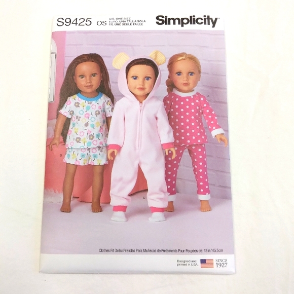 Simplicity S9425 Pajamas for American Girl Doll & 18" dolls. 3 styles - Picture 1 of 4